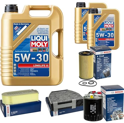 EISENFELS Inspektionspaket enthält 7 Liter Motoröl Longlife3 5W-30 Ölfilter Luftfilter Innenraumfilter Kraftstofffilter Verschlussschraube kompatibel mit C-Klasse Coupe C204 S204 W204 E-Klasse