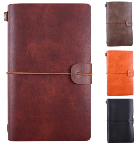 OPPLESIN PU Leder Notizbuch, Vintage Nachfüllbar Gebunden Schönes Reisetagebuch Tagebuch Vintage Travel Notebook (rotbraun)