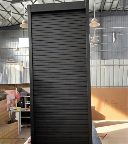 MLYAYE Appliance Garage Roll Up Sliding Door Cabinet 60 80 100 120 140 Cm Tall, Black Push-pull Retractable Tambour Door Gate Kit Set With Roller Assembly For Campervan/RV(W 60 x H 110 cm)