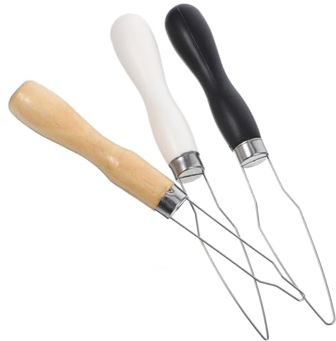 SOLUSTRE Knopfhaken 3 Stück aus Edelstahl Handliche Knopfeinfädler mit Holzgriff Multifunktionales Nähzubehör für Knöpfe und Nähhilfen für Unterwegs