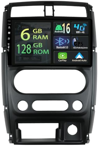 [6+128GB] 9 Zoll Android 16 Autoradio Für Suzuki Jimny 3 2005-2017 Radio Carplay Stereo Wireless Car Play GPS Auto Navi Bildschirm Bluetooth Navigation Player Touchscreen FM SWC