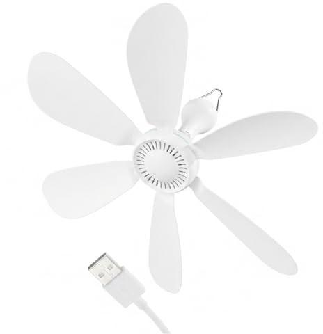Ventilador de techo USB, ventilador de techo portátil con cable de extensión de 2 m, ventiladores colgantes silenciosos ajustables de 4 velocidades para dormitorio, tienda de campaña, USB portátil
