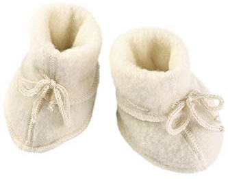 Engel Baby Fleece-Schühchen mit Bändel und Flatlocknähten Bio-Schurwolle Natur 50/56