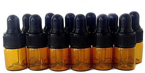 2ml 5/8 Dram Refillable Amber Glass Essential Oil Bottles with Glass Eyed Droppers Makeup Cosmetic Sample Container Bottle Jar for Essential Oil Aromatherapy Use Pack of 12 (2ml)