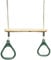 Rebo® Children’s Wooden and Plastic Gymnastic Trapeze Bar Replacement Swing with Kids Gym Rings - Green | Wooden Trapeze Bar | OutdoorToys | 2 Plastic Gym Rings (Width 165mm)