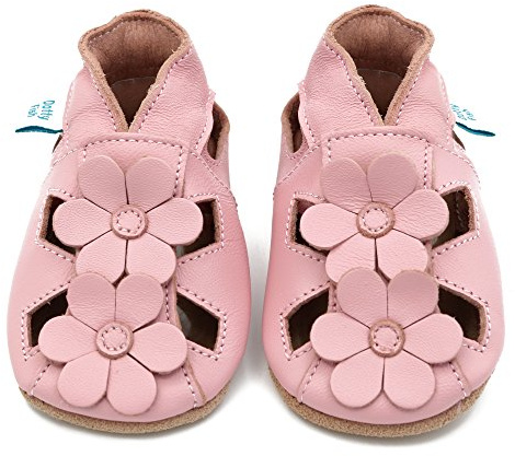 Dotty Fish Sandalias de Cuero Barefoot para Bebé - Flor rosa 12-18 meses