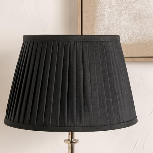 Pacific Lifestyle Empire Pleat Lampshade for Table Lamps | Cotton Knife Pleat Shade for Standard Lamps | Contemporary Tapered Pleated Lamp Shade for Living Room Lamps (Black, 40cm Diameter)