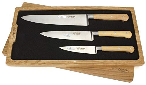 Laguiole en Aubrac Kochmesser Küchenmesser Set 3-teilig - Griff Buchsbaum - Geschmiedete Qualität