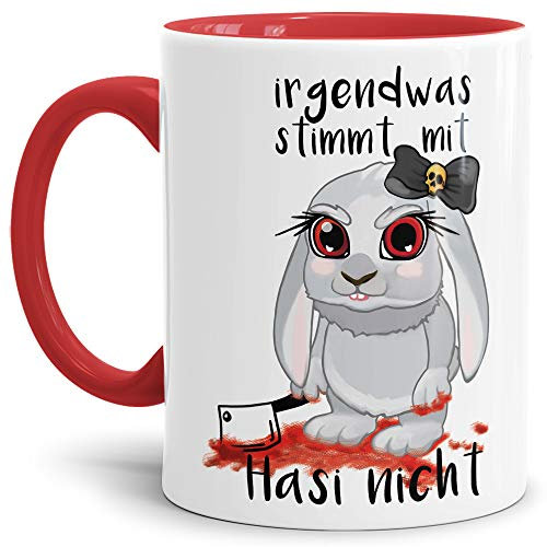 Tassendruck Oster-Tasse Irgendwas stimmt mit Hasi Nicht - Ostern/Witzig/Oster-Geschenk/Schön/Lustig/Innen & Henkel Rot