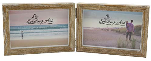 Smiling Art Bilderrahmen für 2 Fotos aus MDF Holz mit Glasscheibe, klappbarer Bilderrahmen, Doppelrahmen (Braun, Querformat, 2x10x15 cm)