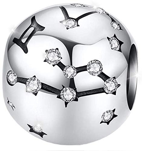 Maria Fonte Bead Charm Segno Zodiacale Gemelli in Argento Sterling 925, Compatibile con Le più Diffuse Marche di Braccialetti e collane.