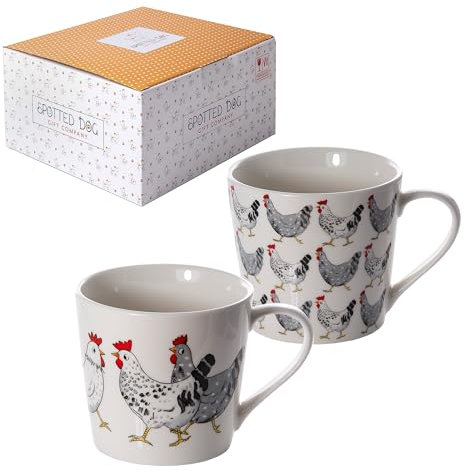 SPOTTED DOG GIFT COMPANY - Huhn Tasse, Paar Tassen Set - Kaffeetassen mit Hühner-Motiven - Kaffeebecher aus Keramik mit Tier-Motiven - Geschenk für Tierliebhaber - Groß - 2er-Set