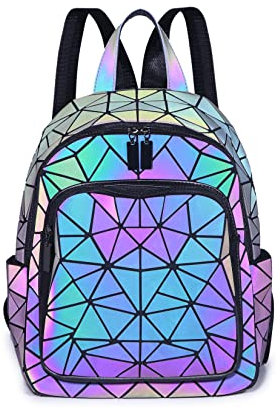 Geometrischer Rucksack Leuchtende Rucksäcke Holographische reflektierende Tasche Rucksäcke mit großer Kapazität für Frauen Bunte Tagesrucksäcke 01