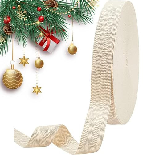 NBEADS 50m/Roll Baumwolle gurtband, Cotton Tape Bänder Fischgräten-Baumwoll-Webbings, 3 cm Breite Flache Fischgrätenschnüre Aus Baumwolle Zum Stricken von DIY-Basteln, Antik Weiß