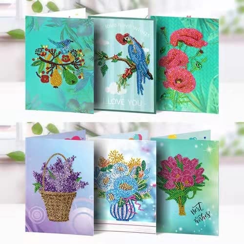 ycyingcheng Diamond Painting Full Kits für Erwachsene und Kinder, 8pcs Blumen und Vogelthemen Diamond Cross Stitch Weihnachtsgrußkarten Geburtstag Postkarte Crafts Dankeskarte Grußkarten