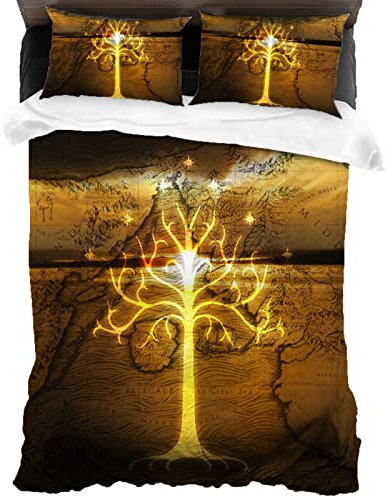 ANSSON The Lord of The Rings Bettwäsche 135x200cm,Der Herr der Ringe Kinder Bettbezug,Weiche Flauschige Bettbezüge und 2 Kissenbezug (135x200cm+80x80cmx2, Rings1)