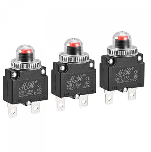 sourcing map Circuit Surcharge Protection 16A AC125/250V DC32V Bouton-poussoir Thérmique Coupe-circuit pour Air Compressor avec Imperméable Capuchons 3pcs