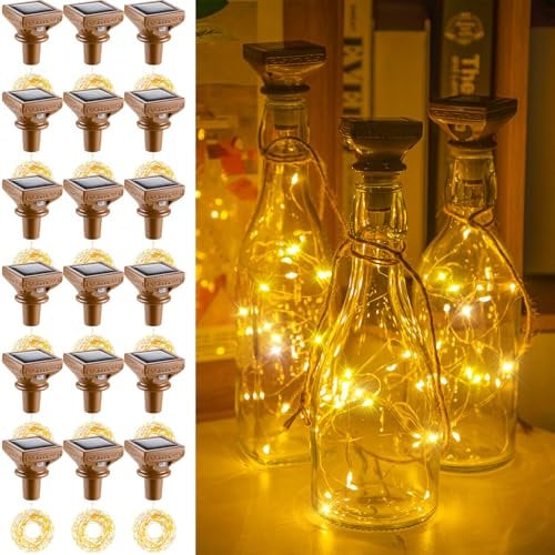 18 Pcs Solar Wine Bottle Lights, 20 LEDs Waterproof Copper Lights, Outdoor Solar Fairy Lights with Cork Solar Bottle Lights Cork Lights for Wine Bottles for Wedding, Holiday, Garden, Patio Decor