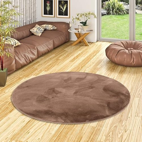 Pergamon Luxus Super Soft Fellteppich Plush Braun Rund in 3 Größen