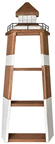 Morning View Nautisches Holz-Leuchtturm-Regal, 3 Regalböden, Rustikal, Vintage, Küsten, Marokkanisch, Wandregal, Dekoration, Leuchtturm, Ausstellungsregal, Leuchtturm-Regalturm
