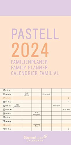 GreenLine Pastell 2024 - Wandkalender - Familien-Kalender - Familienplaner - 22x45