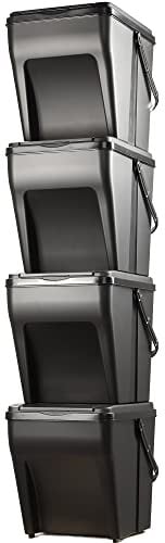 KADAX Mülltrennsystem, modularer Mülleimer aus Kunststoff, Recycling-Eimer für die Küche und das Badezimmer, Sortibox, Biomülleimer, Müllsortierer (4 x 25L)