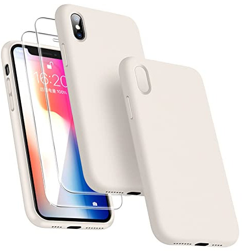 Dssairo [3-in-1 für iPhone X Hülle/iPhone XS Hülle, mit 2 Stück Displayschutzfolien, Flüssigsilikon, schmal, stoßfest, Schutzhülle 5,8 Zoll [Mikrofaser-Futter] (Stein)