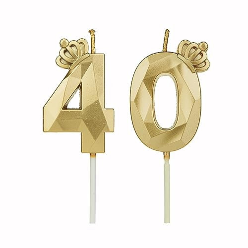 Geburtstagskerzen Zahlen 40 mit Krone,3D Kerzen Geburtstag für Kuchen geburtstagsdeko, Geburtstag Kerzen Zahlen, Geburtstagskerzen Kinder für Partys, Hochzeiten, Firmenfeiern, Jubiläen (Gold, #40)