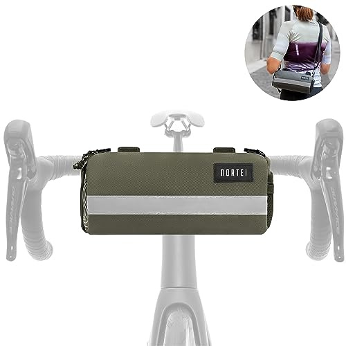 NORTEI Fahrradtasche für Rennrad, Kies und Mountainbike, mit abnehmbarem Schultergurt und wasserdichtem Reißverschluss, 23 x 10 cm, 2 l, Grün, BM-00