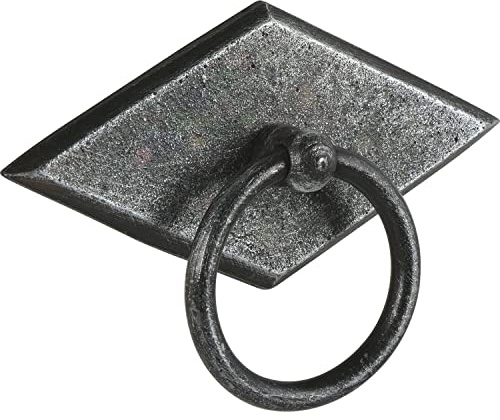 Schorgöhfer & Frehe Möbelgriff Landhausstil - Klappgriff Karo - Schubladengriff Schild mit Ringgriff 68x35mm, Eisen schwarz verzinkt abgerieben
