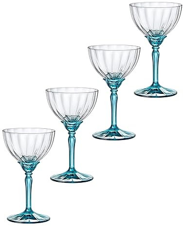 Bormioli Rocco Florian Lot de 4 verres à cocktail à champagne et expresso Martini Bleu 230 ml