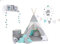 Kinder Teepee Tipi Set für Kinder Spielzeug drinnen draußen Spielzelt Zelt 8 Elemente dabei Tipi-Set Indianer Indianertipi mit Fenster usw. (mit Zubehör, Wolfstern Grau)