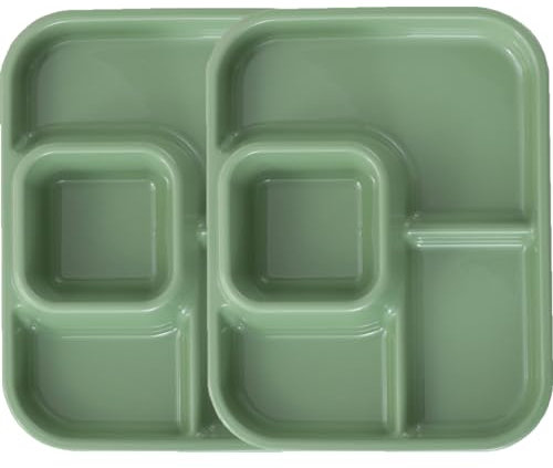 AIYoo Unbreakable Rectangular Divided Plates for Adults 4 Sections Portion Control Plates Set of 2 Plastic Dinner Plate for Camping Outdoor or Every Day Use