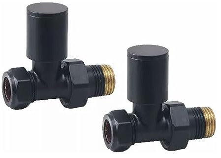 EcoSpa Manual Round Radiator Valve - Straight - Black (Pair)