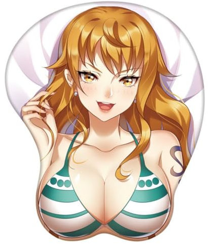 One Piece Nami, 3D Cartoon Anime Big Chest Mouse Mat,Ergonomic Soft Silicon Gel Gaming Mouse Pad with Lycra Cloth Non-Slip PU Base