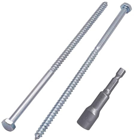 SKIR'CO (15 piezas) Tornillos para madera con cabeza hexagonal de acero galvanizado M6 x 160 mm, tirafondos DIN 571 (con punta hexagonal magnética)