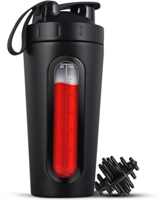 CALIBAN Bouteilles shaker pour mélanges de protéines en acier inoxydable qui ne restent pas froids/chauds, fenêtre visible en métal, facile à installer, facile à utiliser