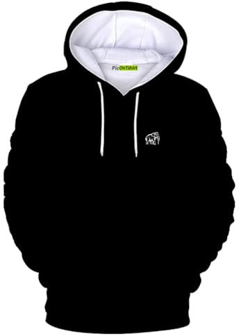 picontshirt Mammoth Kapuzenpullover aus 100% Baumwolle, für Damen und Herren, Reine Baumwolle, Schwarz, Schwarz, Large