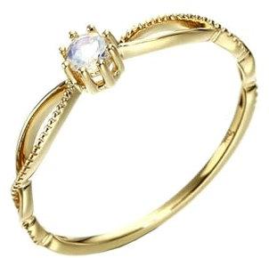Stfery Gold Ring Echtgold Ring für Frauen Rund Mondstein Ring Damen Nickelfrei