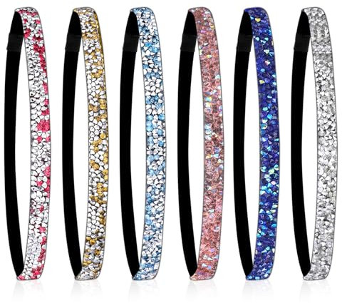 6 Stück Glitzer Pailletten Stirnbänder Strass Elastisch Haarbänder Glitzer Stirnband für Damen Verstellbare Haarband Kristall Haarschmuck für Frauen und Mädchen Party Deko