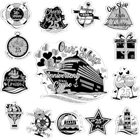 25th Anniversary Cruise Door Magnets - Wxiben 14PCS Cheers to 25 Years Anniversary Cruise Door Decorations Magnetic Magnet Stickers for Married in 1999 Men Women Wedding Cabin Refrigerator Decor