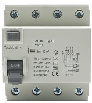 Disjoncteur 4P 300MA DC RCCB RCD Type B 63A 6KA, fuite à la terre, 1 pièce (Size : 300mA, Color : 4P 63A)