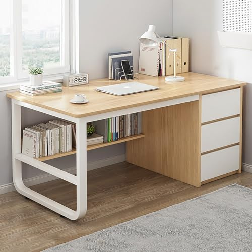 HaoJieHan Eckschreibtisch Mit Schubladen, Home-Office-Schreibtische Mit Bücherregal, Moderner Büroschreibtisch Für Home-Office-Schlafzimmer A,120X48X75CM