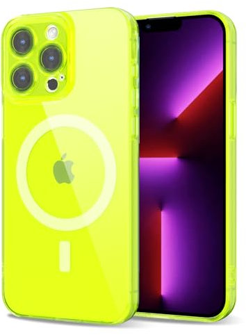 Svanove für iPhone 13 Pro Hülle Magsafe Durchsichtig mit Kameraschutz, Dünn Transparent Bunt Handyhülle Magnetisch Induktives Laden, Einfarbig Klar Weich Slim Silikon Handy Hülle Mädchen, Neon Gelb
