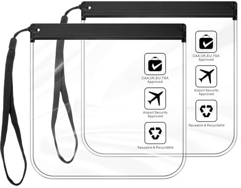 Guscase Kulturbeutel Transparent, Kulturtasche TSA-genehmigt, Kosmetiktasche Durchsichtig, Handgepäck-Reisezubehör, Schwarz mit Griff Damen & Herren (2 Stück)
