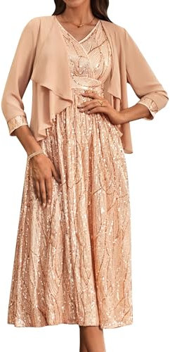 Womens 1950s Vintage Sequin Party Cocktail Dress Two-Piece Set Sleeveless V Neck Sparkle Sequined Chiffon Dress Party Wear Gold Size 10