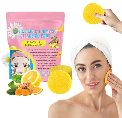 Turmeric Kojic Acid Pads, 2024 New Kojic Acid and Turmeric Cleansing Pads, Compressed Facial Sponges Turmeric Kojic Acid Cleansing Pads Facial Sponges for Cleansing Exfoliating (40 Pcs)