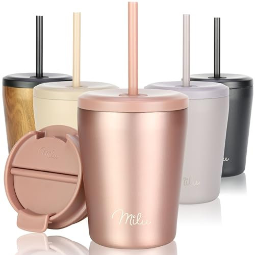 Milu Mug Isotherme 300ml - Thermo Café étanche en acier inoxydable, Tasse thermique sans BPA, 100% anti-fuite(Rose Gold, 300ml)