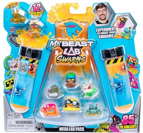 MRBEAST LAB Swarms, Atomic-Serie, Mega-Labor-Packung, Experiment, Wasser hinzufügen, Reagenzglas schütteln, 2/12 Mini-Monster-Sammelfiguren (2,5 cm) von MrBeast Swarms enthüllen
