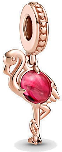 Wedanor Donna Ciondolo-Flamingo in vetro di Murano rosa Argento 925 Colgantes con Zirconia cubica per Charm Bracciale